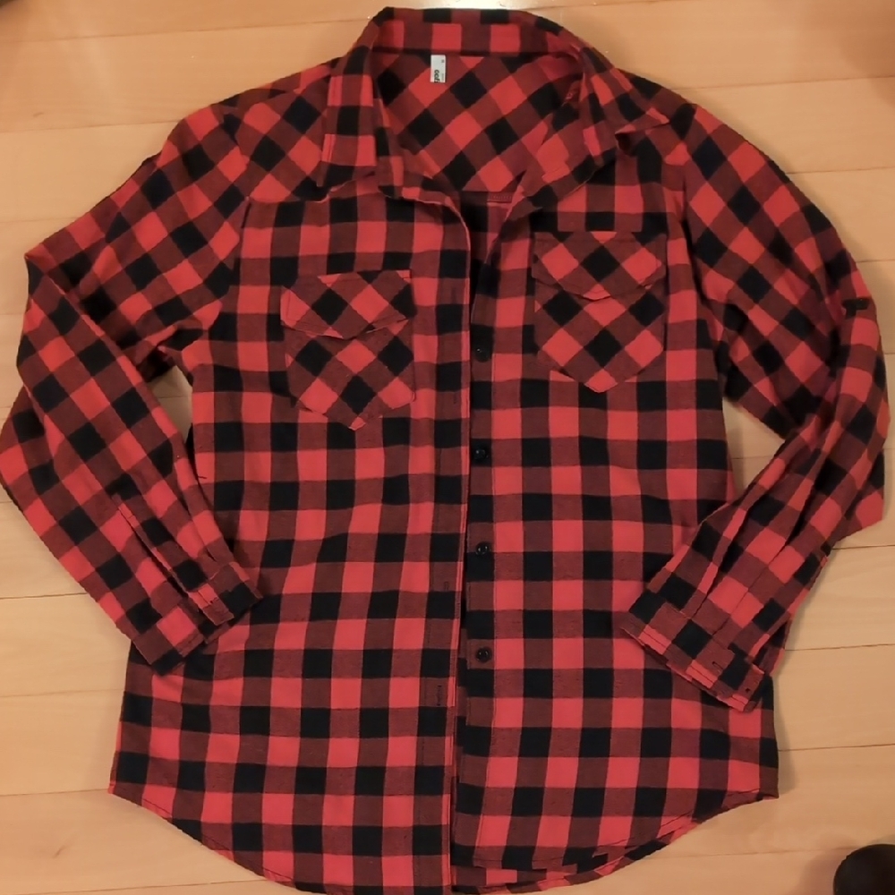 FREE Red and Black Plaid Button-Up Shirt